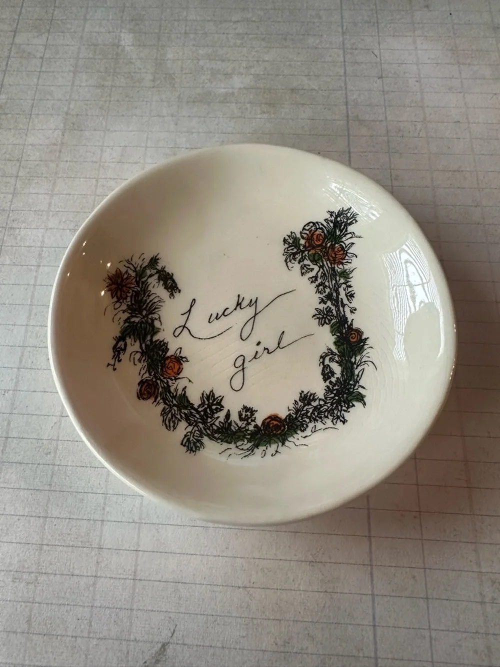Creative Co-Op Lucky Girl Floral Trinket Tray